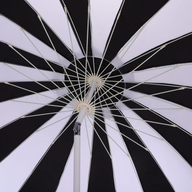Spritely Home Buti 9 Ft Crank Umbrella, Black Cabana Stripe/White Pole For Sale - Image 4 of 8