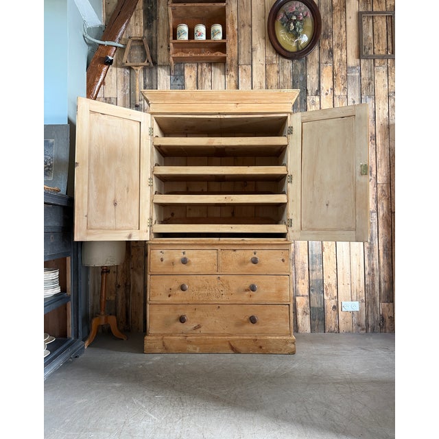 Rare 19th-century victorian english linen press. A charming piece, remarkable for its simplicity, proportions, and...