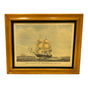 Vintage Borghese Nautical Ship Art – Framed Maritime Reproduction Print of “The Madagascar” East Indiaman – Coastal, Seafaring Wall Décor
