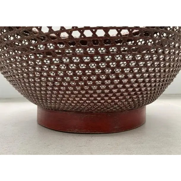 Chinese Basket Pair Hand-Woven Rattan With Red Wood Base, Early 20th Century For Sale - Image 12 of 16