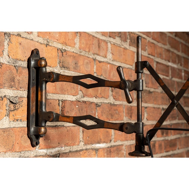 Early 20th Century Japanned Copper Scissor Arm Wall Lamp With Mirrored Art Nouveau Shade For Sale - Image 10 of 18