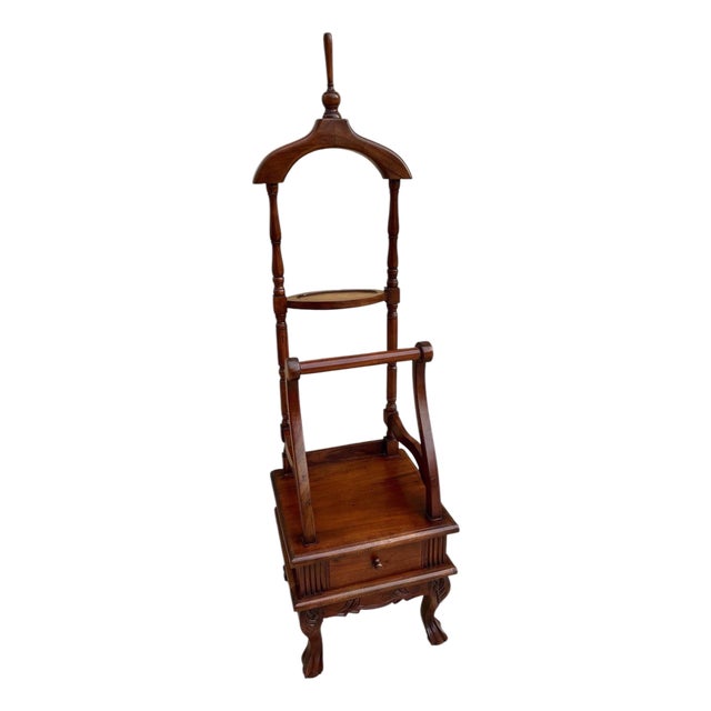 Antique English Chippendale Hardwood Valet Stand With One Drawer For Sale