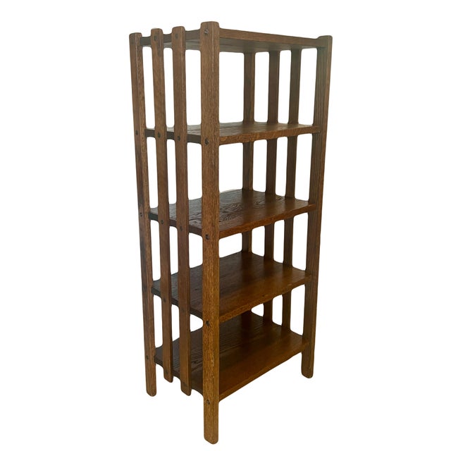 Mid 20th Century Antique Mission / Arts and Crafts Style Oak Five Shelf Open Bookcase or Shelving, Double Sided For Sale - Image 5 of 11