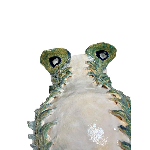 Vintage Italian Earthenware Vase With Stylized Peacock Feather Design For Sale - Image 10 of 15