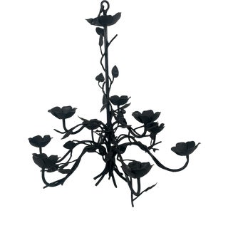 Handcrafted Wrought Iron Floral Candle Chandelier, 1990s For Sale