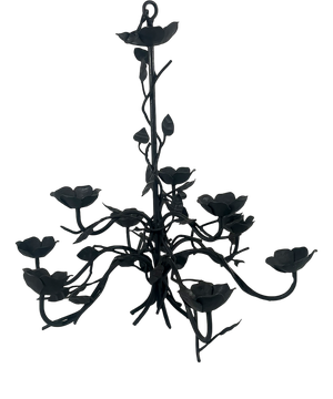 Handcrafted Wrought Iron Floral Candle Chandelier, 1990s