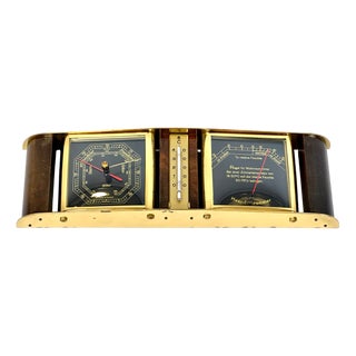 Art Deco Walnut and Brass Fischer Weather Station, 1940s For Sale
