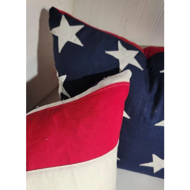 Folk Art Early 20th Century 48 Star Double Sided Flag Pillows -Pair For Sale - Image 3 of 5
