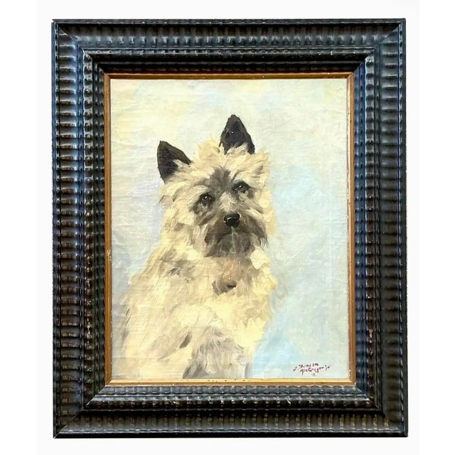 Vintage Boho Original Dog Portrait on Canvas For Sale - Image 12 of 12