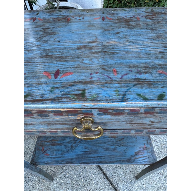 1980s Vintage Hand-Painted Side Table W/ Drawer For Sale - Image 5 of 9