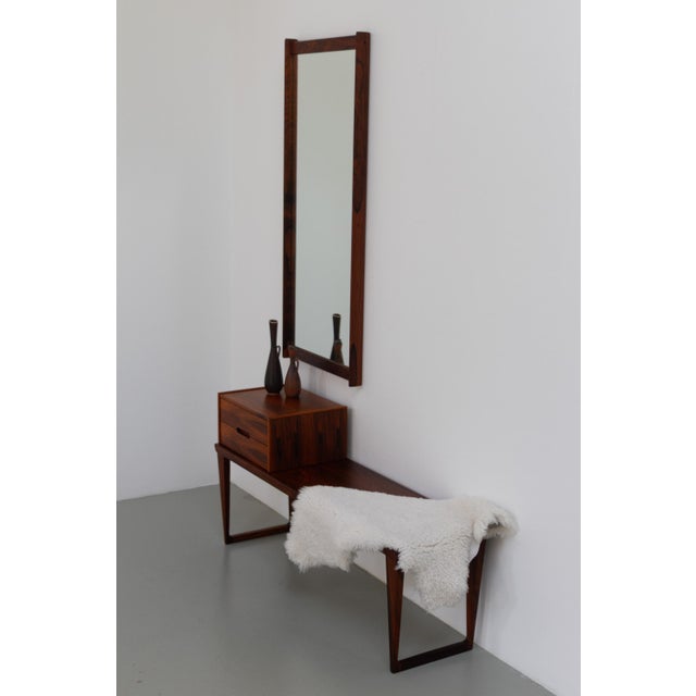 Vintage Danish Rosewood Bench with Drawers and Mirror by Kai Kristiansen, 1960s, Set of 3 For Sale - Image 7 of 18