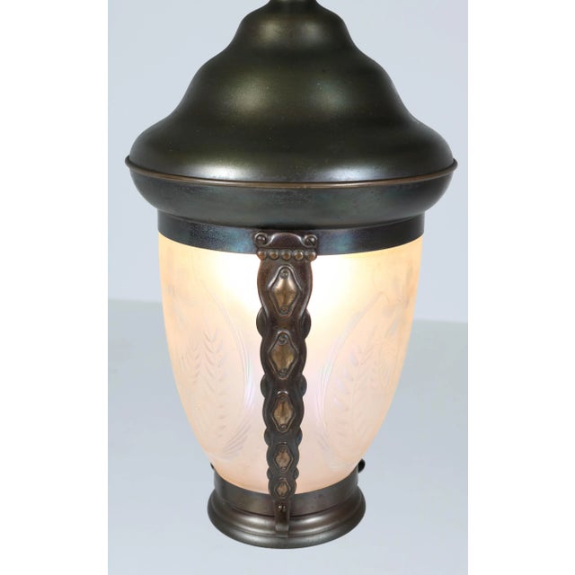 - Wonderful Dutch Art Nouveau large pendant lamp or lantern - Patinated brass frame with original beveled petrol glass...