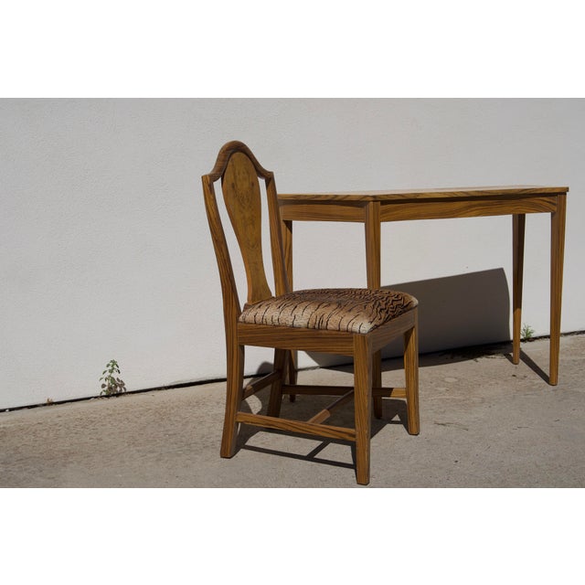 Sheraton-Style Zebrawood and Burl Serpentine Edge Console Table With Matching Zebra Side Chair For Sale - Image 4 of 13
