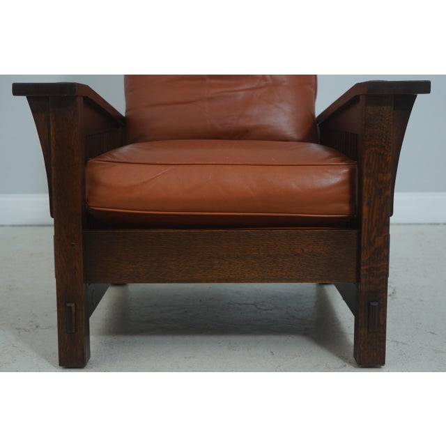 Stickley Mission Oak and Leather Morris Chair With Ottoman For Sale In Philadelphia - Image 6 of 18