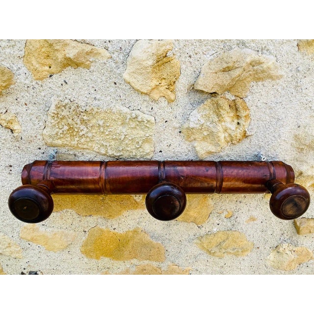 Brown Mid-Century Modern Faux Bamboo Wall Mounted Coat Rack, 1940s For Sale - Image 8 of 12