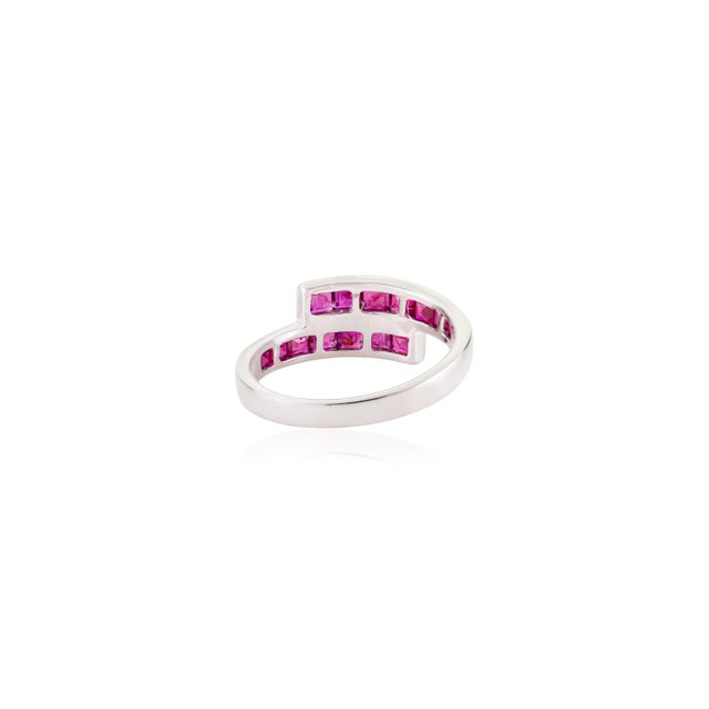 Metal 1.91ct Princess Cut Ruby Channel Set Geometric Wrap Bypass Ring Size 5 in 14k Gold For Sale - Image 7 of 14