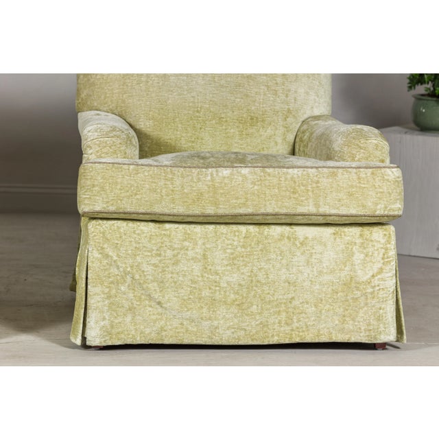 Skirted Club Chairs by Southwood in Chartreuse Chenille - A Pair For Sale - Image 12 of 12