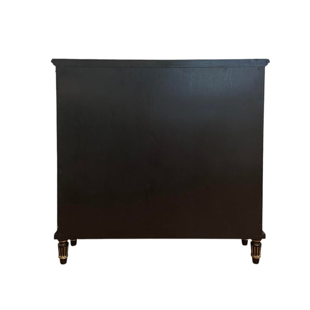 Mid-Century Regency / Directoire Style Black & Gilt Painted Cabinet / Bookcase / Bar With Inset Wire Screen & Key, Attrib. To Baker Furniture For Sale - Image 9 of 12