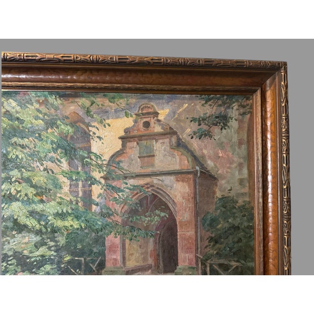 American Early 20th Century Antique Impressionistic Landscape Oil Painting Countryside Chapel Signed G. Heil, Framed For Sale - Image 3 of 10