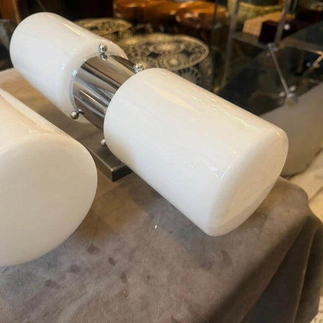 White Set of Two 1960s Space Age Steel and Glass Italian Big Wall Sconces by Mazzega For Sale - Image 8 of 17