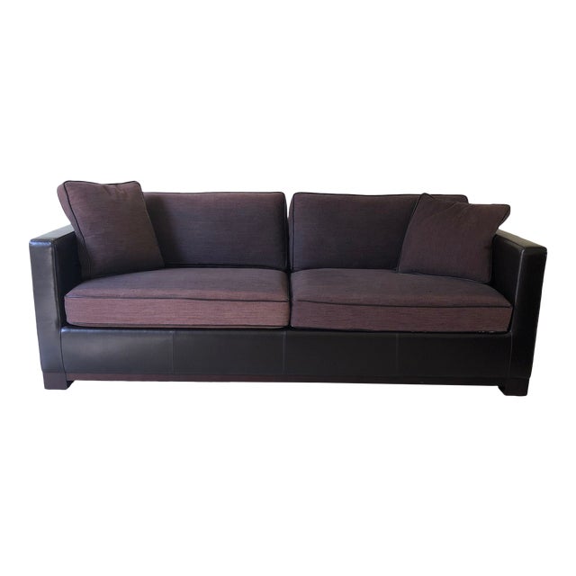 Vintage Bernhardt FourSeater Leather and Linen Sofa, With Linen