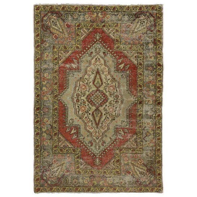 Vintage Turkish Worn-In Distressed Oushak Accent Rug - 4'2 X 6'00 For Sale - Image 4 of 4