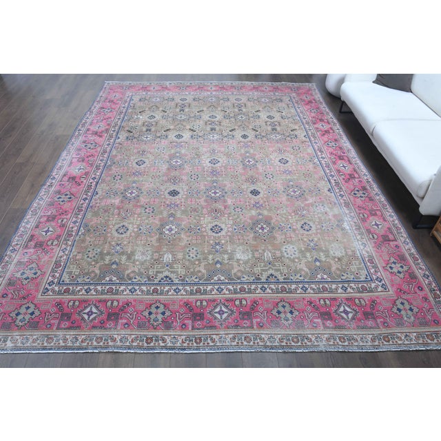 Persian 1970s Vintage Persian Handmade Wool Cotton Light Tan Area Rug For Sale - Image 3 of 11
