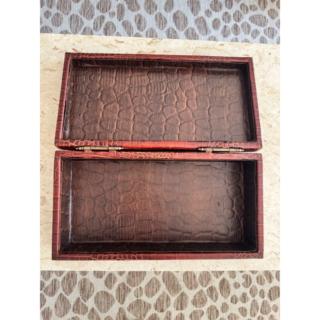 Leather Box, Crocodile Embossed, Ralph Lauren Style, Circa 1990s For Sale - Image 9 of 10