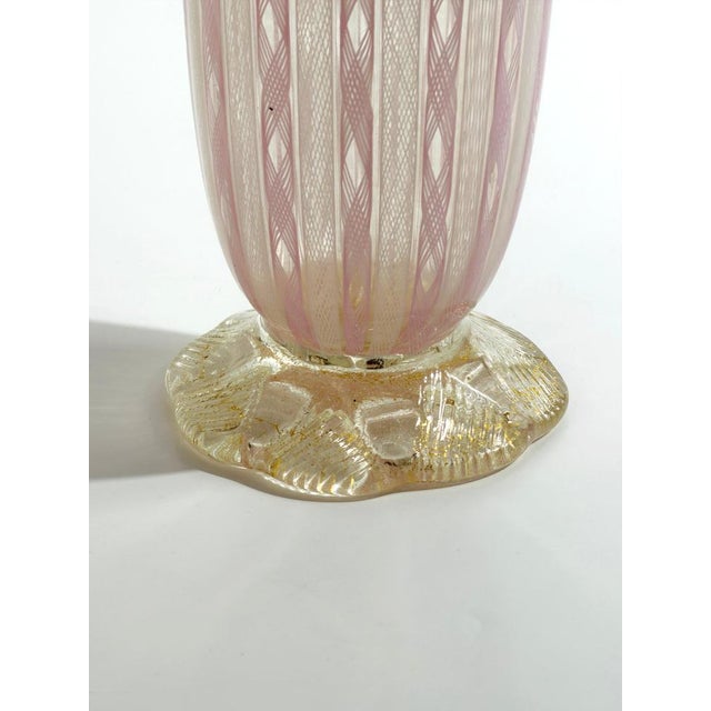 Murano Pink Zanfirico and Latticino Glass Trumpet Vase, Italy, 1950s For Sale - Image 9 of 10
