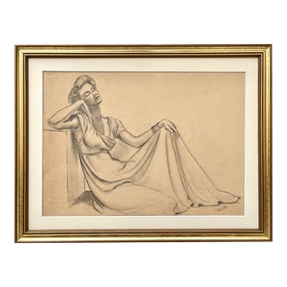 Vintage Original Art Deco Era Drawing Portrait of a Woman Circa 1930s by Bette For Sale