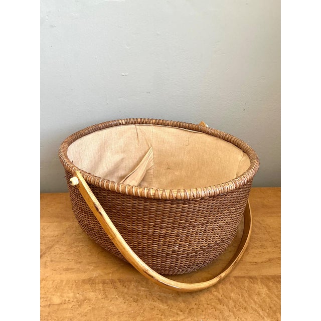 Vintage Shaker Handled Woven Rattan Basket For Sale - Image 11 of 16