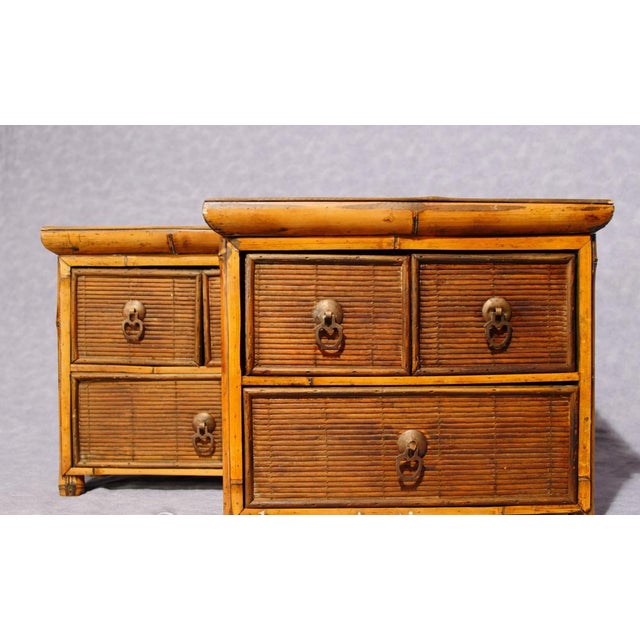 Gorgeous pair of Chinese antique mini chests of drawers crafted from bamboo - Wonderful pair of apprentice pieces -...