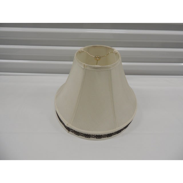 Silk Ecru Color Lampshade with Vegan Brown Leather Trim. Size: 14"D x 6"Top x 9.5"H (from inside the shade NOT on an angle...