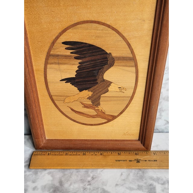 1990s Eagle Wood Inlay Art by Hudson River Inlay, Framed For Sale In San Francisco - Image 6 of 12