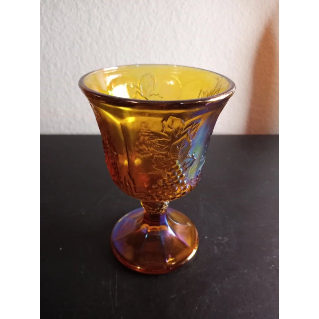 Glass Vintage Indiana Glass Marigold Harvest Carnival Glass Goblet For Sale - Image 7 of 7