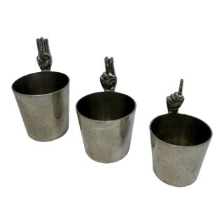 Mid 20th Century James Dixon & Son's Figural Finger Shot Glasses- Set of 3 For Sale