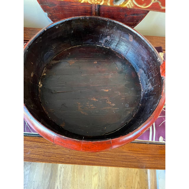 Pair Antique Chinese Cinnabar Red Lacquer Wedding Buckets Gilt Carved For Sale - Image 16 of 17