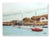 Mid 20th century French harbor scene oil on canvas depicting sailboats moored along a stone quay with coastal buildings...