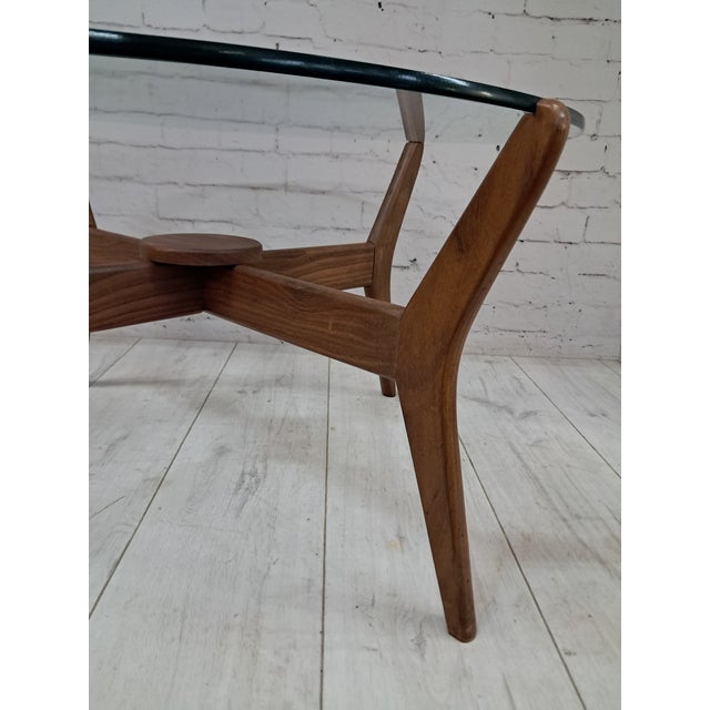 Mid-Century Round Coffee Table Teak with Glass Top from Lebus, 1960s For Sale - Image 15 of 18