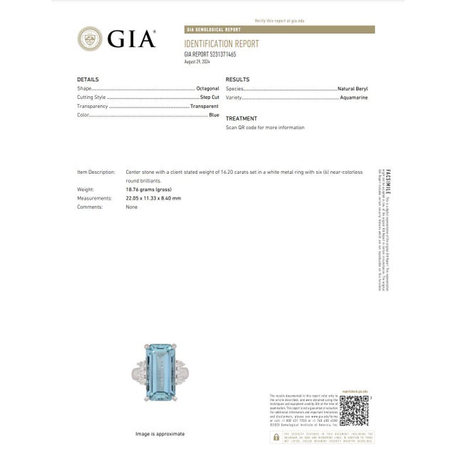 Gia Certified 16.70 Carat Aquamarine and Diamond Vintage Cocktail Ring Size 7 For Sale - Image 10 of 10