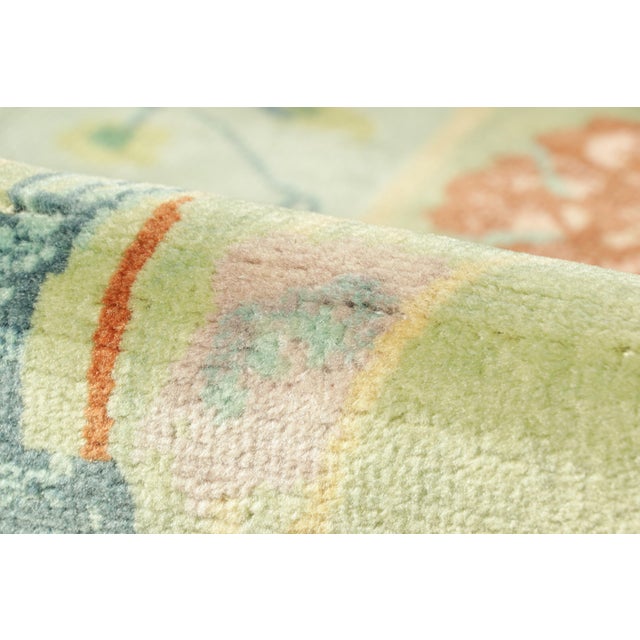 Textile Rug & Kilim’s Chinese Art Deco Style Rug in Green and Blue With Floral Patterns For Sale - Image 7 of 8