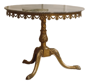 Louis XV Round Gueridon Table in Brass and Marble Top