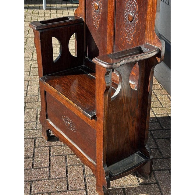 Oak Coat Stand and Bench with Mirror, 1930s For Sale - Image 4 of 9