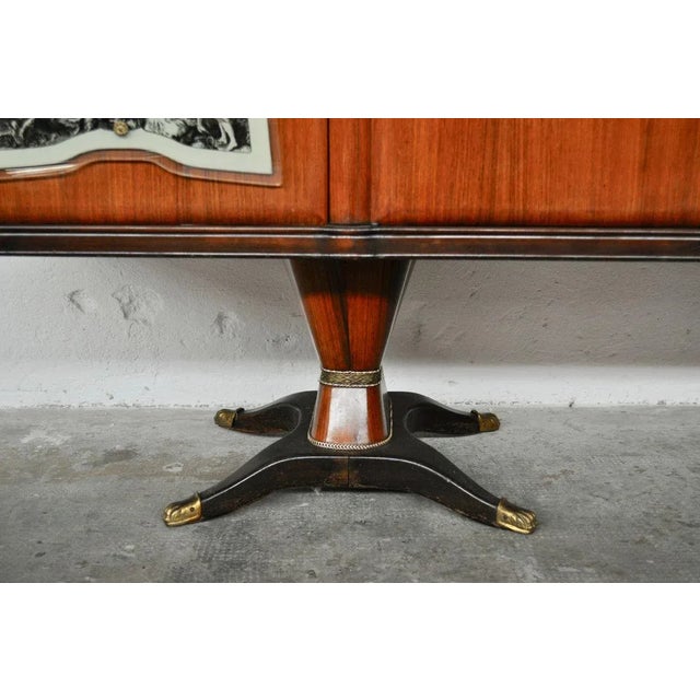 Mahogany, Pearwood, Brass & Marbled Back-Lacquered Glass Top Sideboard with Mirror from F.lli Rigamonti Desio, Milano, 1940s For Sale - Image 17 of 18