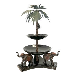 1980s Sculptural Palm Beach Regency 3-Tier Monkey & Elephant Centerpiece Server For Sale