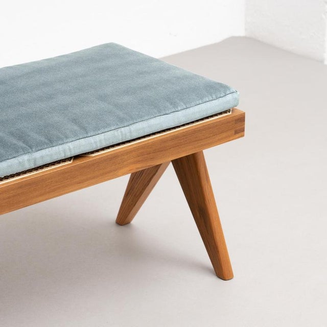 Cassina Civil Bench in Wood and Woven Viennese Cane with Cushion by P. Jeanneret for Cassina For Sale - Image 4 of 17