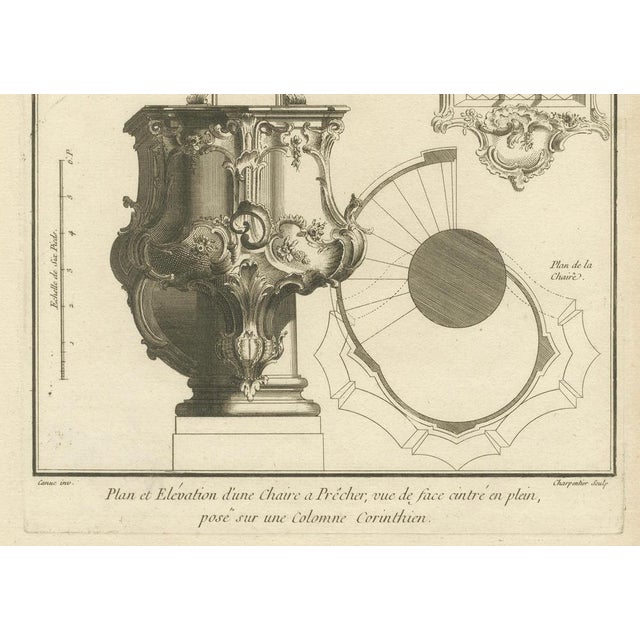 Architectural design with the central elements depicted in the engraving: the Baroque design of the pulpit, the inclusion...