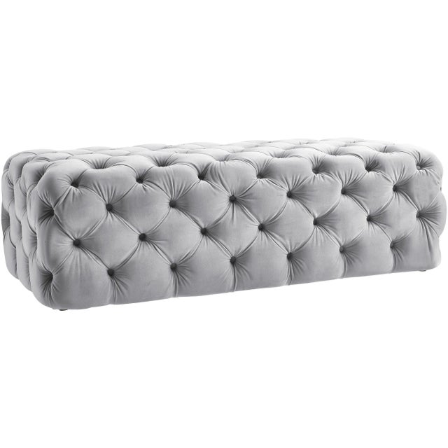 Wood Kaylee Jumbo Grey Velvet Ottoman For Sale - Image 7 of 7