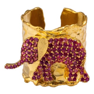 Guardian Pink Elephant Gold Chunky Adjustable Ring, Size 4 For Sale