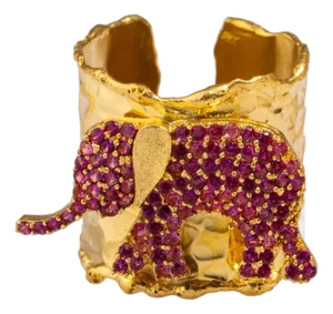 Guardian Pink Elephant Gold Chunky Adjustable Ring, Size 4
